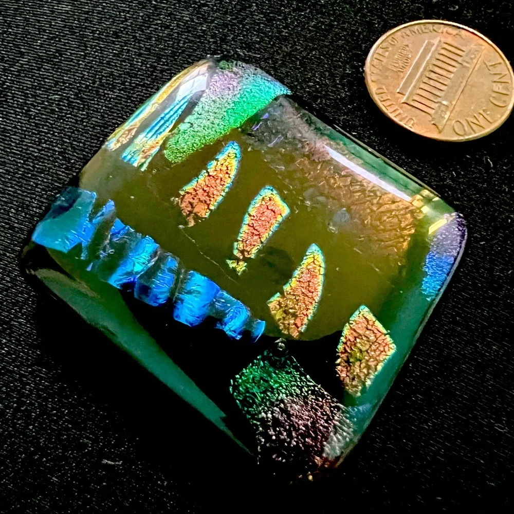 Dichroic Glass cabochon multicolored almost 2 inches multi patterns & surprises